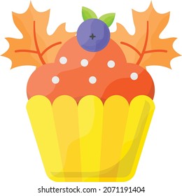 Thanksgiving Day Cup Cake Decorated with Fresh berry and Leaf Concept Vector Icon Design, Harvest festival Symbol, Secular holiday Sign, Religious and cultural traditions Stock Illustration