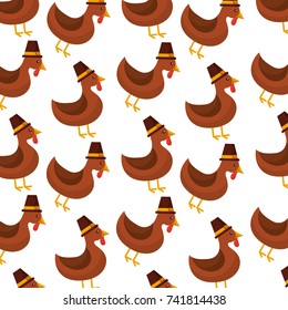 thanksgiving day cute turkey with hat design seamless pattern
