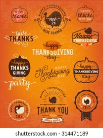 Thanksgiving Day Design Elements, Badges and Labels in Vintage Style