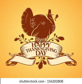 Thanksgiving-Tag-Design mit Truthahn und Band.