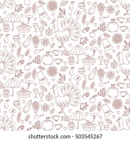 Thanksgiving Day Doodles, Seamless Vector Pattern