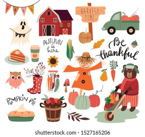 Thanksgiving day elements collection with autumnal theme, seasonal elements