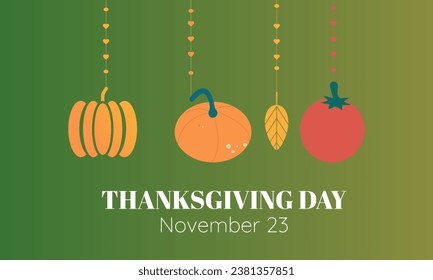 Día de Acción de Gracias Festín una abundante cosecha y celebración familiar con Turquía, Pie de calabaza y cartel de Corazones de Agradecimiento. Plantilla vectorial para fondo, banner, tarjeta, diseño de afiches.