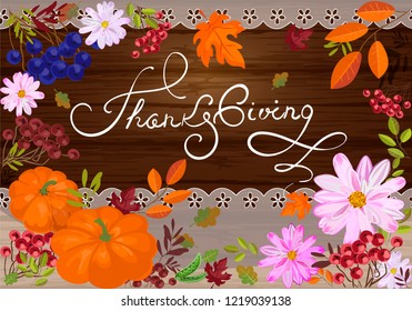 Thanksgiving Day floral and wood background