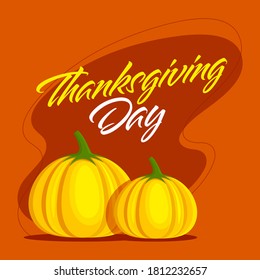 Thanksgiving Day Font with Pumpkins on Orange Background.
