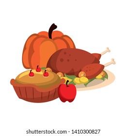 Thanksgiving Day Food Pie Chicken Apple And Pumpkin Cartoons Vector Illustration Graphic Design