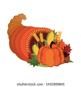 Thanksgiving day food pumpkin corns and leaves cartoons vector illustration graphic design