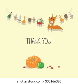 Thanksgiving day gift card with a squirrel. Vector illustration