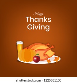 Thanksgiving day. Greeting card with , apples, berries, fruits, vegetables. Vector poster.