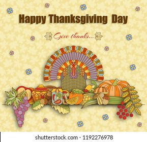Thanksgiving day greeting card. Various elements for design. Cartoon vector illustration.