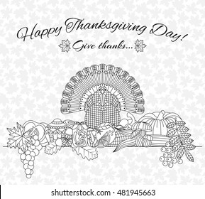 Thanksgiving day greeting card. Various elements for design. Cartoon vector illustration. Holiday background.