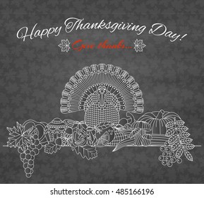 Thanksgiving day greeting card. Various elements for design. Cartoon vector illustration. Holiday background.