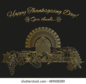 Thanksgiving day greeting card. Various elements for design. Cartoon vector illustration. Holiday background.