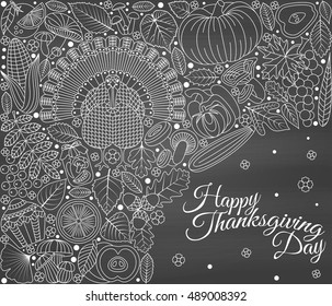 Thanksgiving day greeting card. Various elements for design. Cartoon vector illustration. Holiday background.