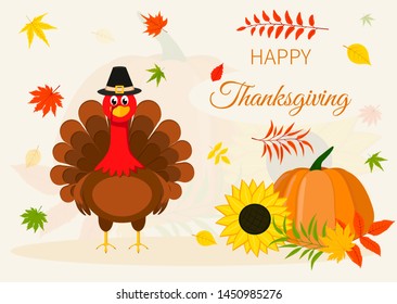 Thanksgiving day greeting card. Vector illustration