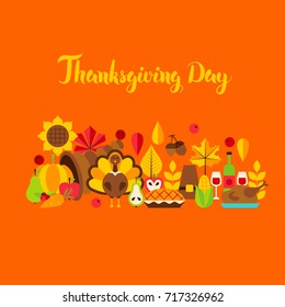 Thanksgiving Day Greeting Card. Vector Illustration. Autumn Holiday Concept.