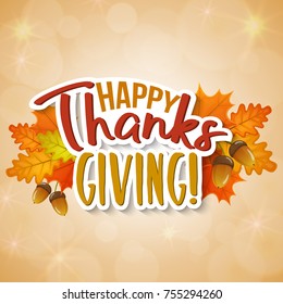 Thanksgiving day greetings and autumn leaves, cartoon illustration. Thanksgiving Day background for decoration. Vector