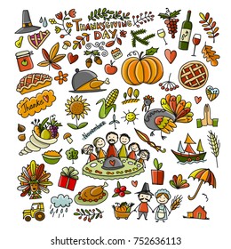 Thanksgiving day, hand drawn sketch for your design. Vector illustration