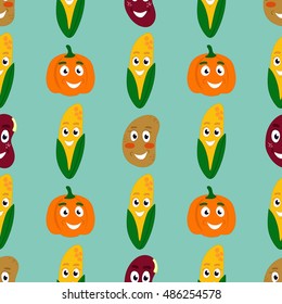 Thanksgiving Day. Happy vegetables. Seamless pattern. Vector illustration.