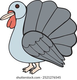 Thanksgiving day. Harvest festival elements, family autumn holiday, traditional turkey , cartoon flat style isolated tidy vector