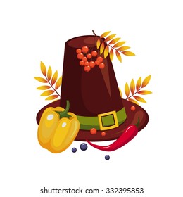 Thanksgiving Day Hat and Vegetables Vector Illustration
