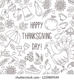 Thanksgiving day holiday doodle icons vector banner template