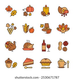 Thanksgiving Day holiday icon set. Not AI