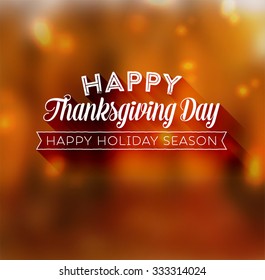 Thanksgiving Day Holiday Typographic Design. Calligraphic Elements. Blurred Autumn Forest Background.