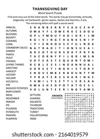 Thanksgiving Day holiday word search puzzle (US version). Suitable both for kids and adults. Answer included.
