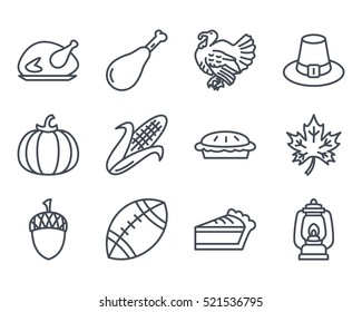 Thanksgiving Day Icon Outlined Holiday Line Pack Set