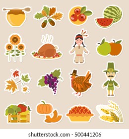 Thanksgiving day icon set. Flat style. Vector illustration