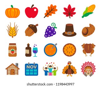 Thanksgiving Day Icon Setcolorful Decoration Illustration Stock Vector ...