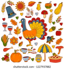 Thanksgiving day icons colorful cute vector set