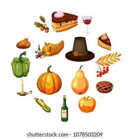 Thanksgiving Day icons set. Cartoon illustration of 16 Thanksgiving Day vector icons for web