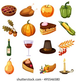 Thanksgiving Day icons set. Cartoon illustration of 16 Thanksgiving Day vector icons for web