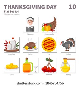 Thanksgiving Day icons set, Flat, vector and illustration set 1