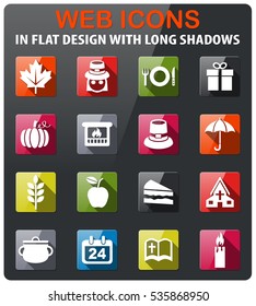thanksgiving day icons set in flat design with long shadow
