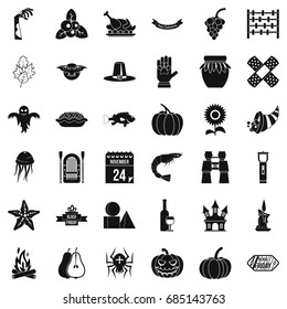 Thanksgiving Day icons set, simple style