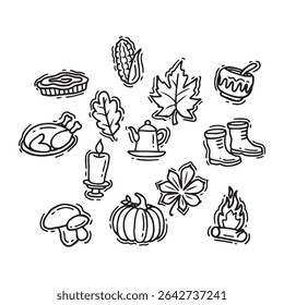 Thanksgiving Day Icons Turkey Pilgrim Hat and Autumn Elements	
