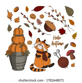 Thanksgiving day illustration. Hello, Autumn. Autumn stickers. Vector set.