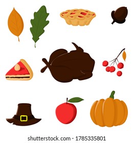 Thanksgiving day illustrations. Vector cartoon icons. Isolated objects on white. 