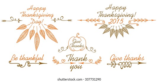 Thanksgiving Day Labels. Set of holiday emblems with arrows and leaves 