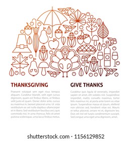 Thanksgiving Day Line Template. Vector Illustration of Outline Design.