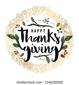 Thanksgiving day. Logo, text design. Typography for greeting cards and posters. Give thanks.