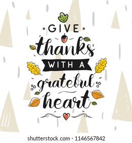 Thanksgiving day. Logo, text design. Typography for greeting cards and posters. Give thanks.