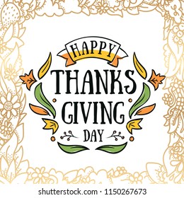 Thanksgiving day. Logo, text design. Typography for greeting cards and posters. Give thanks.