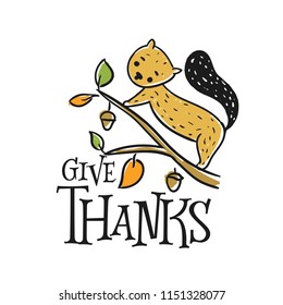 Thanksgiving day. Logo, text design. Typography for greeting cards and posters. Give thanks.