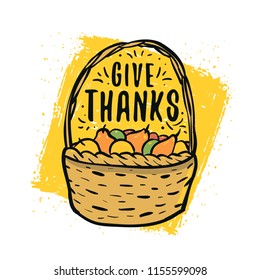 Thanksgiving day. Logo, text design. Typography for greeting cards and posters. Give thanks.