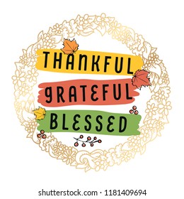 Thanksgiving day. Logo, text design. Typography for greeting cards and posters. Give thanks.