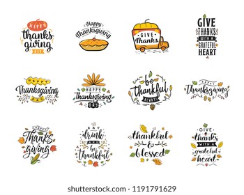 Thanksgiving day. Logo, text design. Typography for greeting cards and posters. Give thanks.